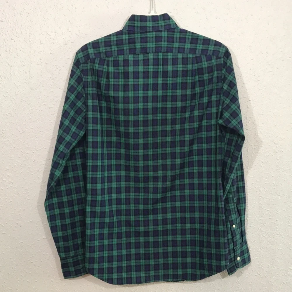 J. Crew 100% Cotton Shirting 2-Ply Slim Fit Ling Sleeve Blue & Green Plaid Shirt